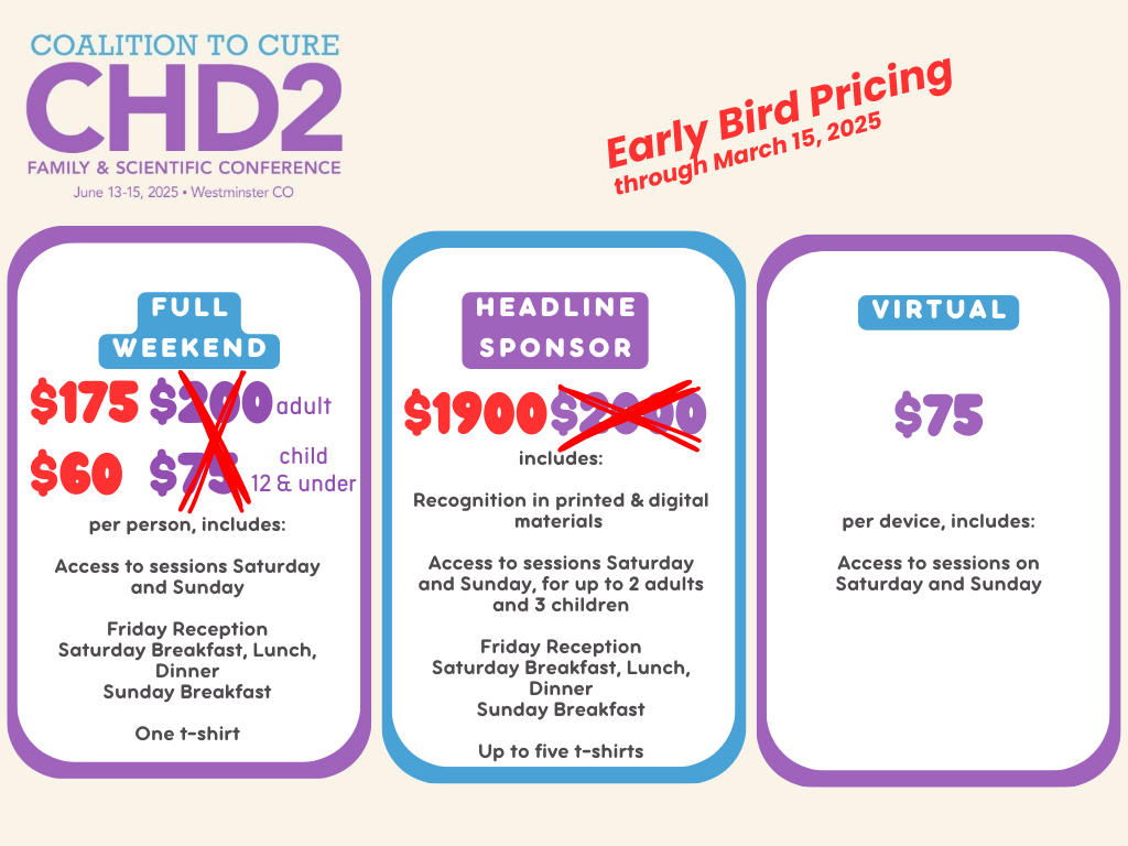 CHD2 Family Members Registration Early Bird Prices